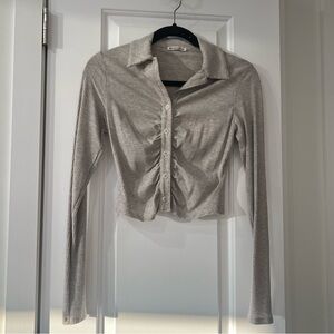 REFORMATION ribbed stretch button up top